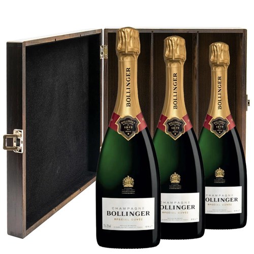 Bollinger Brut Special Cuvee Champagne 75cl Treble Elm Wood Gift Boxed Champagne (3x75cl)